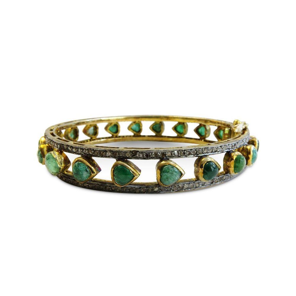 14k genuine old miner Diamond & genuine Emerald vintage bangle bracelet